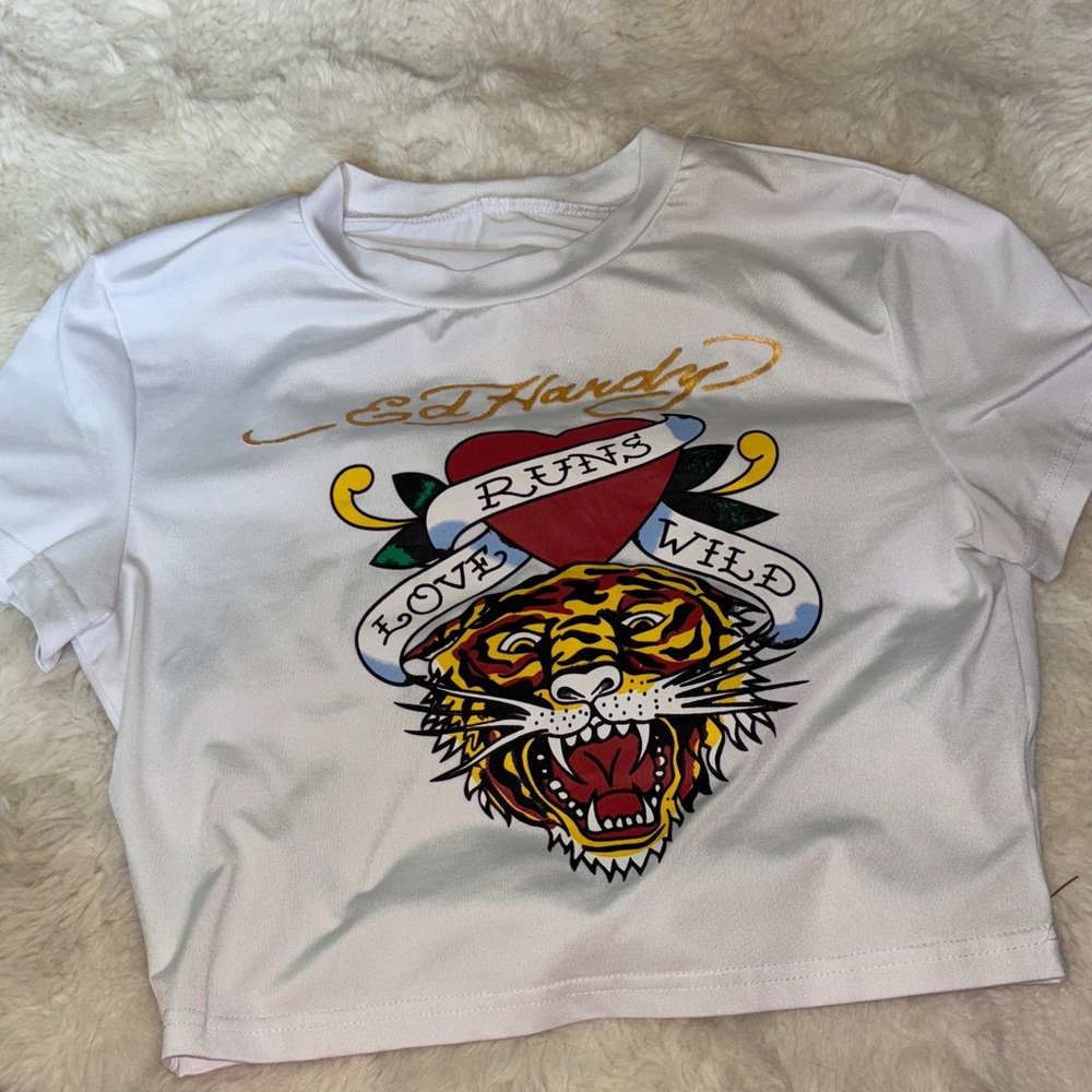 Ed Hardy Crop with Tiger Graphic - White